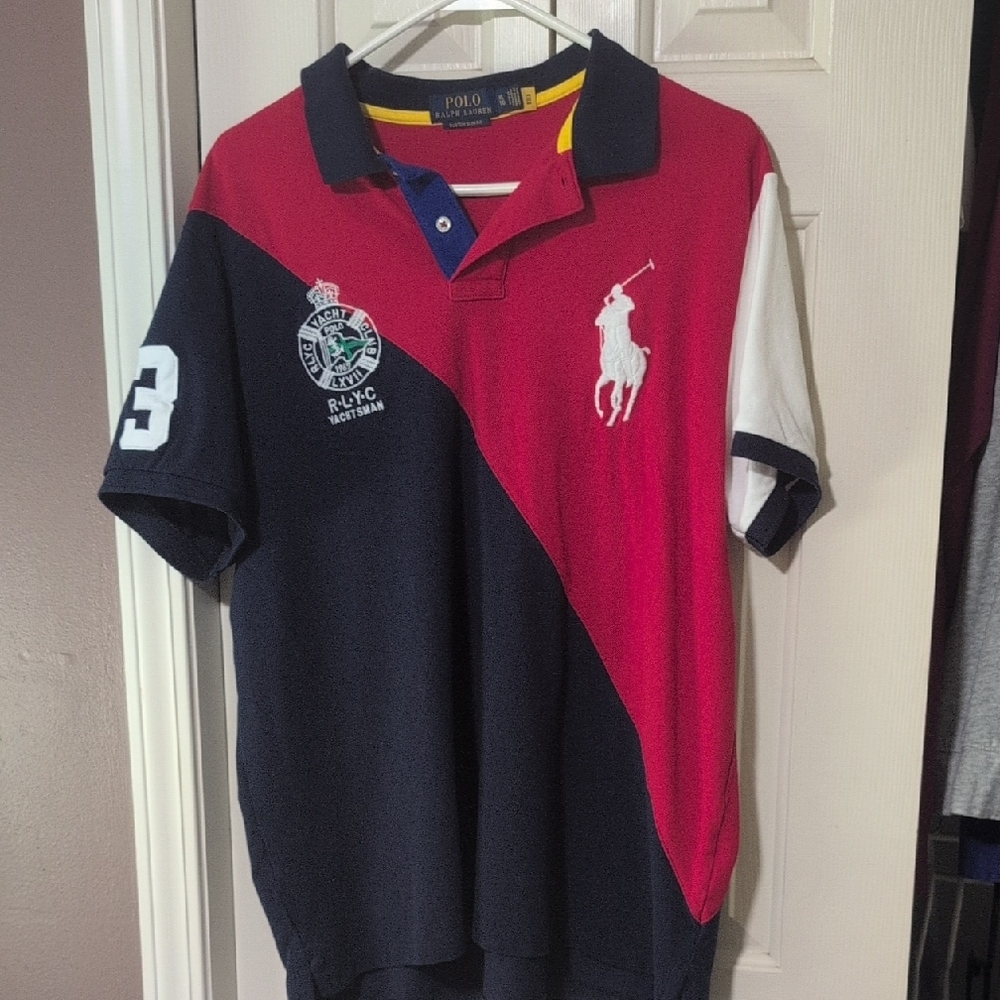 Ralph Lauren Polo Red and Blue Shirt with Signature Logo